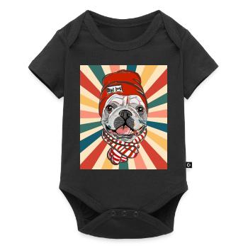 Mignon Français Bulldog Dog Race 80s 90s Style Rétro - Body à manches courtes Premium Bébé - noir - Devant