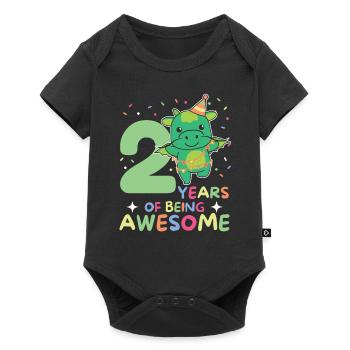 Drache zum 2. Geburtstag Kinder zwei Jahre alt - Baby Premium Kurzarmbody - Schwarz - Vorne