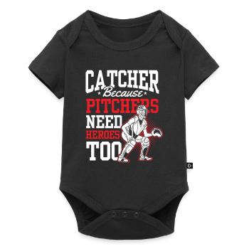 Catcher because pitcher heroes also need catchers - Baby Premium short-sleeve bodysuit - black - Front
