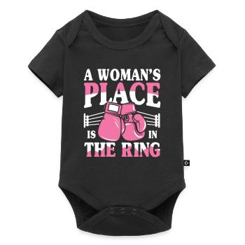 A Woman's Place Is In The Ring - Baby Premium Kurzarmbody - Schwarz - Vorne