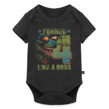 Baby 4. Geburtstag Junge Mädchen Like a Boss - Baby Premium Kurzarmbody - Schwarz - Vorne