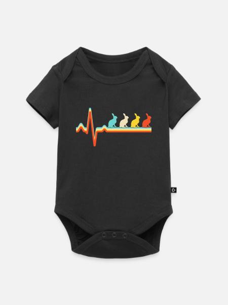 Hase Retro Herzschlag - Baby Premium Kurzarmbody - Schwarz