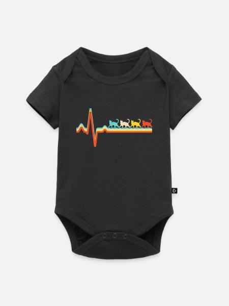 Katze Retro Herzschlag - Baby Premium Kurzarmbody - Schwarz