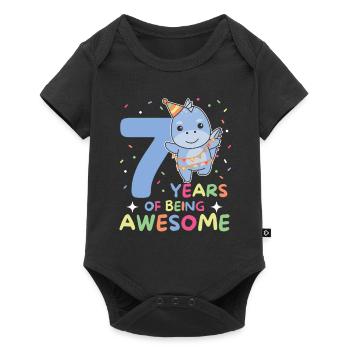Dino pour les enfants de 7 ans de sept ans - Body à manches courtes Premium Bébé - noir - Devant