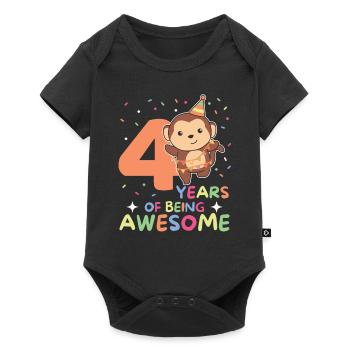 Affe zum 4. Geburtstag Kinder vier Jahre alt - Baby Premium Kurzarmbody - Schwarz - Vorne
