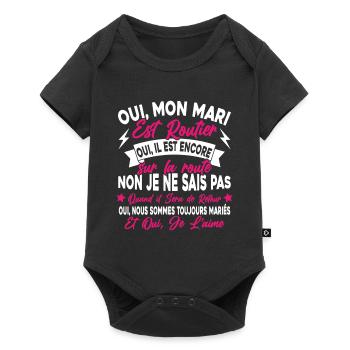 Oui, Mon Mari Est Routier Femme Humour Camionneur - Body à manches courtes Premium Bébé - noir - Devant