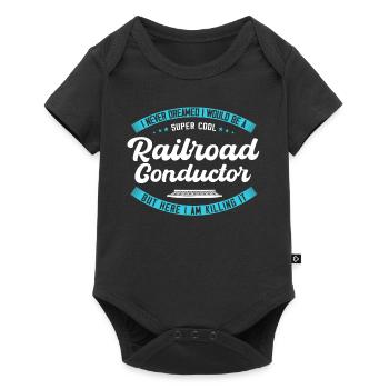 Railway fan, locomotive, railway conductor - Baby Premium short-sleeve bodysuit - black - Front