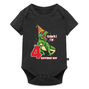 Rawr i'm 4 Birthday Boy Dinosaur Saurus Lover - Baby Premium short-sleeve bodysuit - black - Front