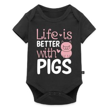 La vie est meilleure avec des cochons drôles - Body à manches courtes Premium Bébé - noir - Devant