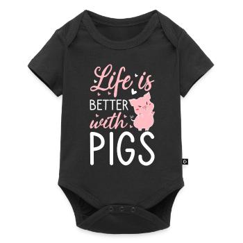 Life is better with pigs piglet pink - Baby Premium short-sleeve bodysuit - black - Front