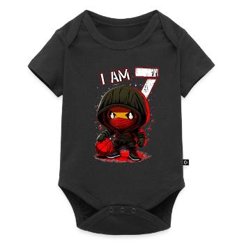 Anniversaire des enfants 7 ans - basketball et ninjas - Body à manches courtes Premium Bébé - noir - Devant