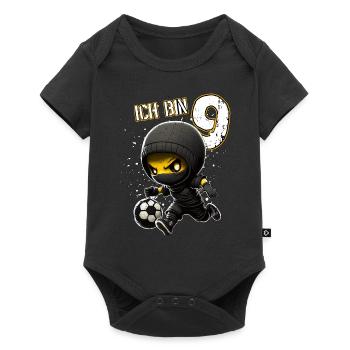 Kinder Geburtstag 9 Jahre - Fussball und Ninjas - Baby Premium Kurzarmbody - Schwarz - Vorne