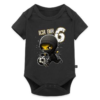 Kinder Geburtstag 6 Jahre - Fussball und Ninjas - Baby Premium Kurzarmbody - Schwarz - Vorne