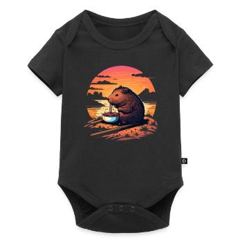 Capybara Essen Ramen Retro Vintage Cool Nagetier - Baby Premium Kurzarmbody - Schwarz - Vorne