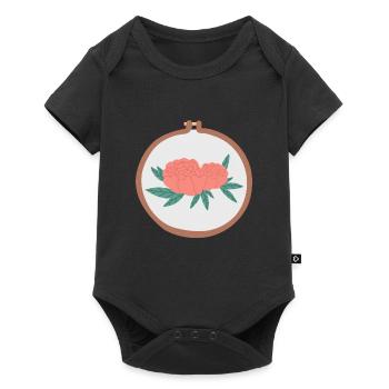 Sticken Stickrahmen Blumen Flowers Stickerin Motiv - Baby Premium Kurzarmbody - Schwarz - Vorne