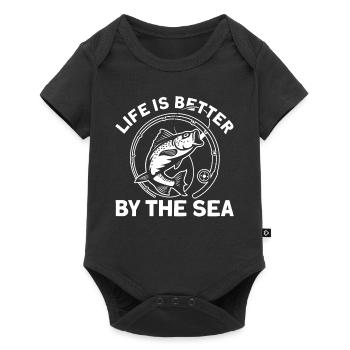 La vie est meilleure au bord de la mer Cadeau de pêche - Body à manches courtes Premium Bébé - noir - Devant