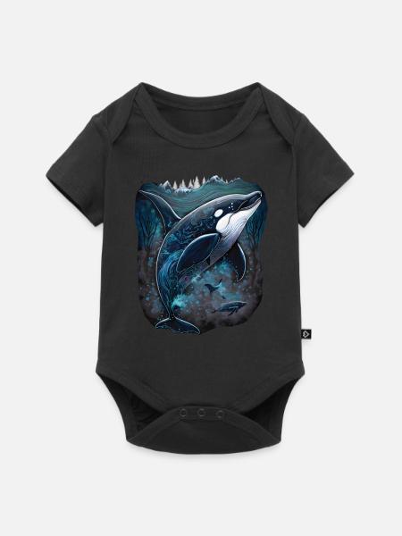 Bunter Schwertwal Wale beobachten Orca Wal - Baby Premium Kurzarmbody - Schwarz