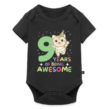 Chat pour les enfants de 9e anniversaire de neuf ans - Body à manches courtes Premium Bébé - noir - Devant