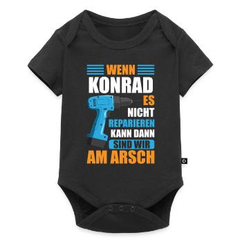 Konrad Vorname Name Geburtstag Reparieren - Baby Premium Kurzarmbody - Schwarz - Vorne
