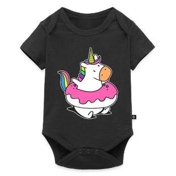Rainbow Unicorn Float Floaty Donut - Baby Premium short-sleeve bodysuit - black - Front