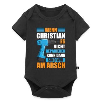 Christian Vorname Name Geburtstag Reparieren - Baby Premium Kurzarmbody - Schwarz - Vorne