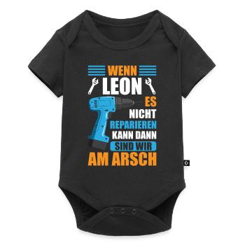 Leon Vorname Name Geburtstag Reparieren - Baby Premium Kurzarmbody - Schwarz - Vorne