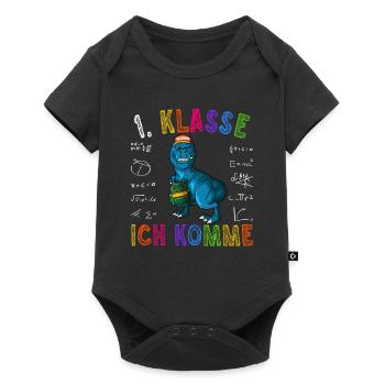 1. Klasse ich komme Grundschule Einschulung Dino - Baby Premium Kurzarmbody - Schwarz - Vorne