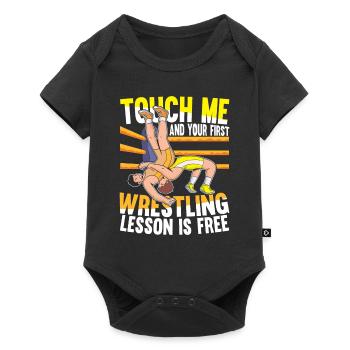 Touch Me And Your First Wrestling Lesson Is Free - Baby Premium Kurzarmbody - Schwarz - Vorne