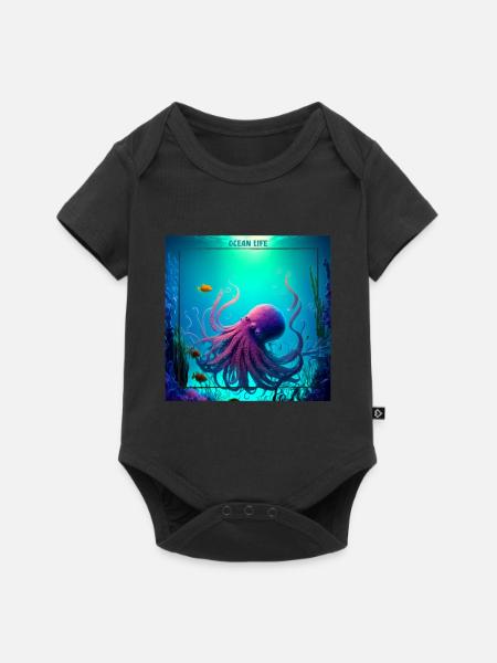 Meereslebewesen, rosa Oktopus - Baby Premium Kurzarmbody - Schwarz