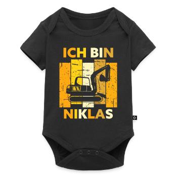 Niklas Geschenk Name Namensschild Geburtstag - Baby Premium Kurzarmbody - Schwarz - Vorne