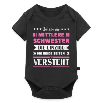 Mittelkind Sandwichkind Mittlere Schwester - Baby Premium Kurzarmbody - Schwarz - Vorne