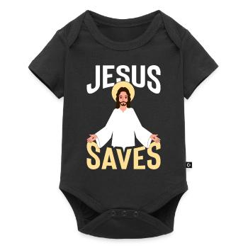 Jesus Saves mit Heiligen schein - Baby Premium Kurzarmbody - Schwarz - Vorne