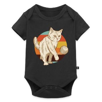 Funny and cute Cat with a ball - Baby Premium short-sleeve bodysuit - black - Front