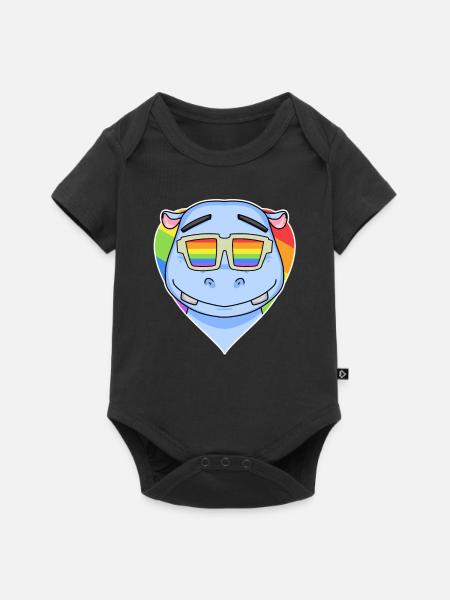 Regenbogen - Nilpferd mit Brille - Baby Premium Kurzarmbody - Schwarz