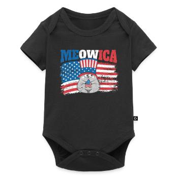 July 4 Shirt Meowica American Flag Cat - Baby Premium short-sleeve bodysuit - black - Front