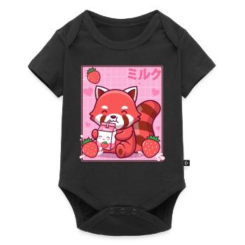 Kawaii Red Panda Strawberry Milk Shake Otaku - Baby Premium short-sleeve bodysuit - black - Front