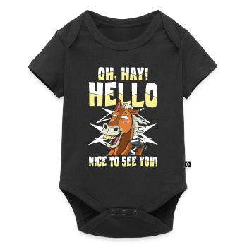 HAY Hello Nice To See You für eine Reiterin - Baby Premium Kurzarmbody - Schwarz - Vorne