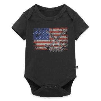 Krocket Retro USA Flagge 4th of July - Baby Premium Kurzarmbody - Schwarz - Vorne