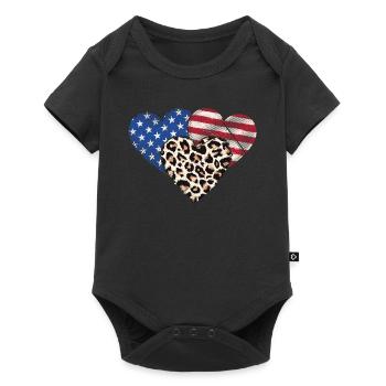 Leopard amerikanische Flagge Herzen 4. Juli - Baby Premium Kurzarmbody - Schwarz - Vorne