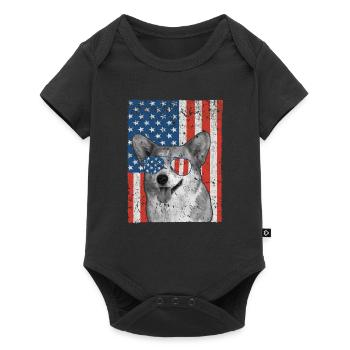 Corgi July 4 American Flag Sunglasses - Baby Premium short-sleeve bodysuit - black - Front