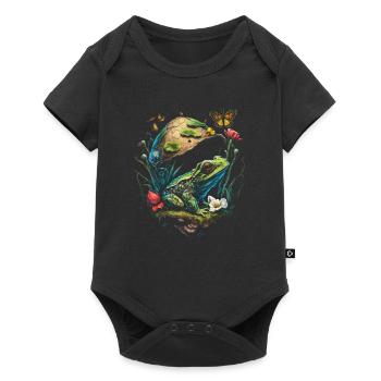 Cottagecore Aesthetic Frog Mushroom Butterflies - Baby Premium Kurzarmbody - Schwarz - Vorne