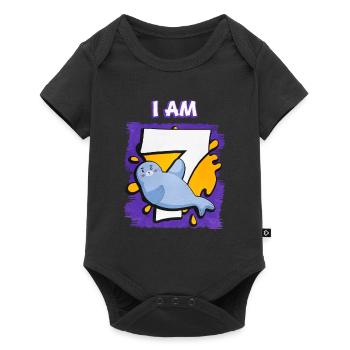 Ich Bin 7 Robbe - Baby Premium Kurzarmbody - Schwarz - Vorne