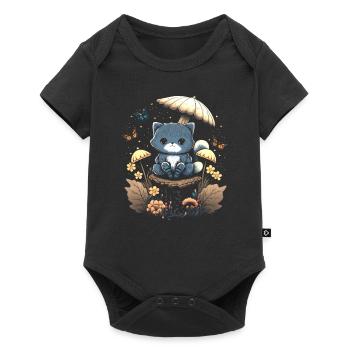 Cottagecore Aesthetic Mushroom Cat - Baby Premium Kurzarmbody - Schwarz - Vorne
