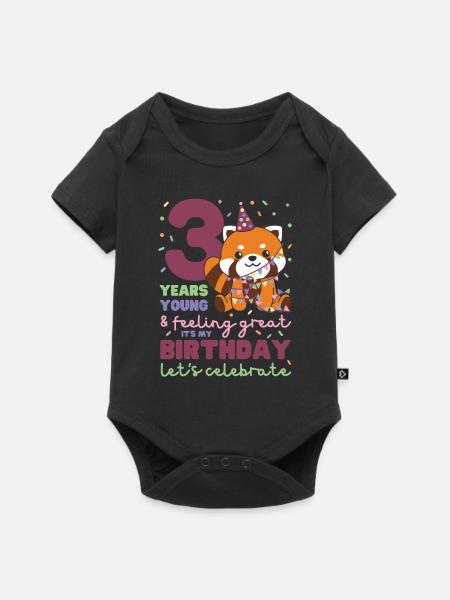 Roter Panda zum 3. Geburtstag Kinder drei Jahre - Baby Premium Kurzarmbody - Schwarz