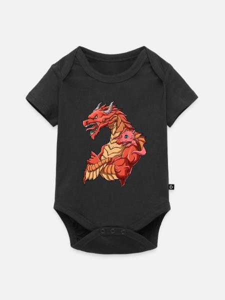 Starker Drache mit Drachen Kind für einen Drachen - Baby Premium Kurzarmbody - Schwarz