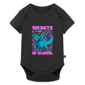 100 days of school dinosaur dab t-rex pink - Baby Premium short-sleeve bodysuit - black - Front