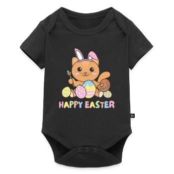 happy easter cute cat Easter with Easter eggs - Baby Premium short-sleeve bodysuit - black - Front