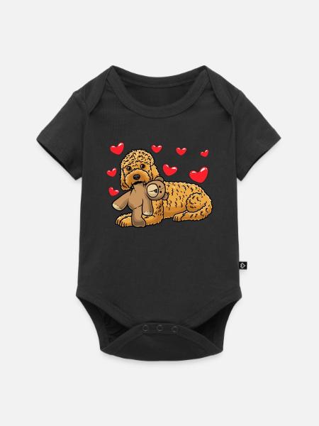 Kawaii Cockapoo Hund Mit Kuscheltier - Baby Premium Kurzarmbody - Schwarz