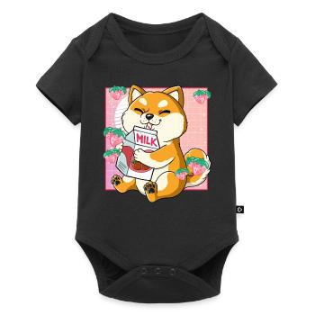 Kawaii Shiba Inu Chien Lait à la Fraise - Body à manches courtes Premium Bébé - noir - Devant