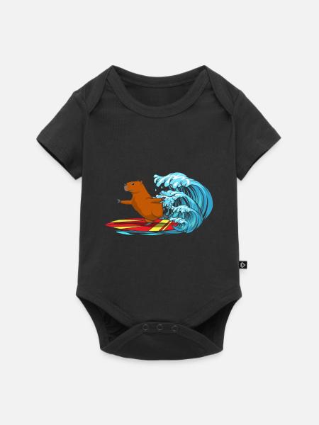 Surfing Animal Capybara Whisperer Cavy Nagetier - Baby Premium Kurzarmbody - Schwarz